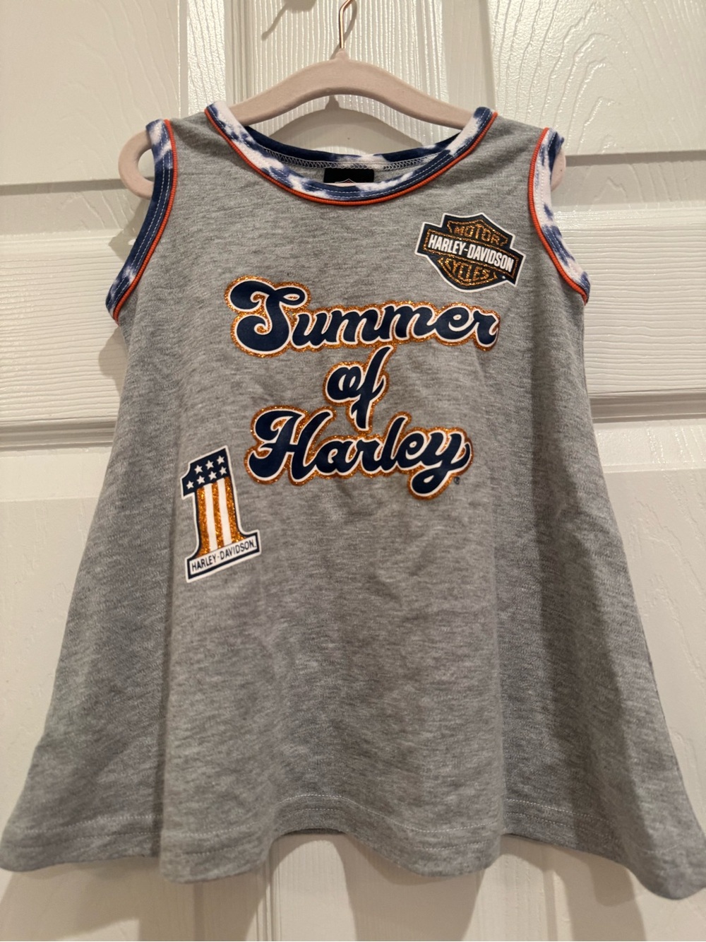 Harley-Davidson Grey Tank Top with Navy and Orange Accents